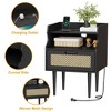 Rattan Nightstand Set of 2, Modern Side Table with Charging Station, Mid Century End Table with Drawer - 4 of 4
