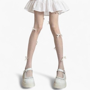 Anna-Kaci Women's Sheer Tights with Bow Accents and Polka Dot Embellishments - 1 of 4