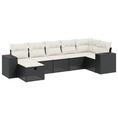 vidaXL 7 Piece Patio Sofa Set with Cushions Black and Cream Poly Rattan - without storage