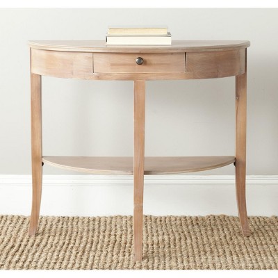 Natural Wood Demilune Hallway Table with Storage