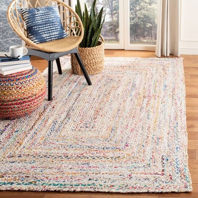 Ivory and Multicolor Braided Wool Cotton Area Rug