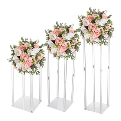 YIYIBYUS Acrylic Vase Wedding Centrepieces, 3 Pcs Clear Column Flower Display Stand, Geometric Display Stand for Home Decor