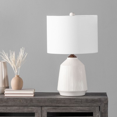 Ivory Ceramic Table Lamp with Linen Drum Shade