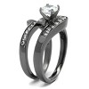 Slickblue Women's Two-Piece Light Black Wedding Ring Set – CZ Center Stone, Swirled Design, Stainless Steel, Sizes 5-10 - 4 of 4