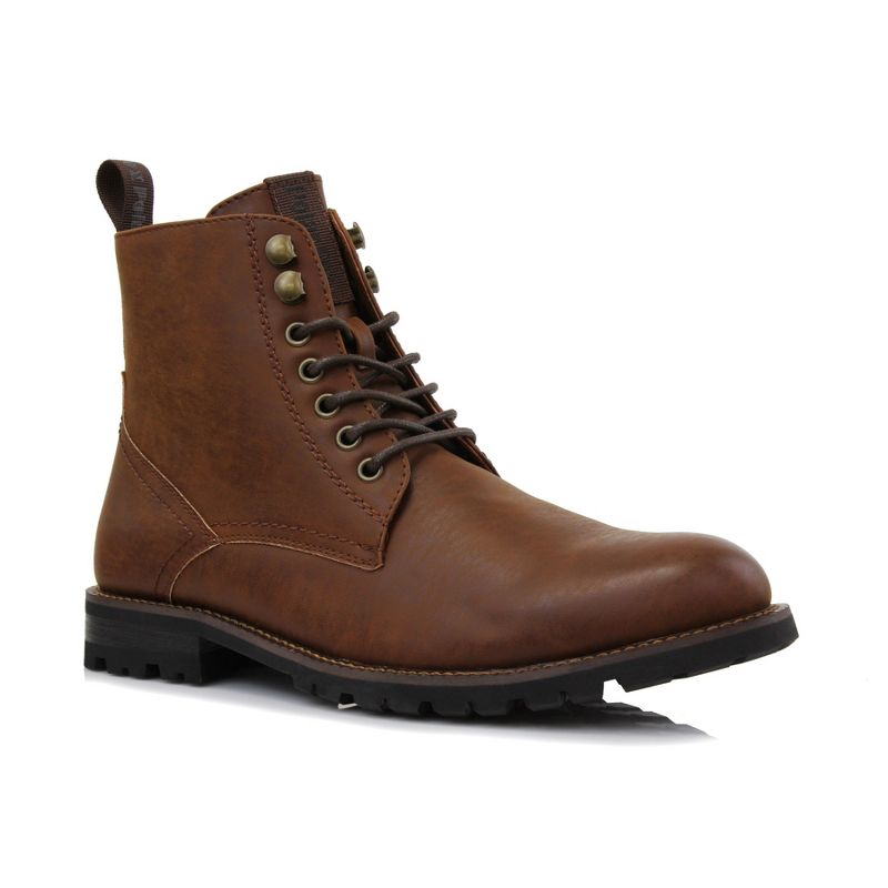 Polar Fox Knoxville Men's Work Boot | Casual Lace-up Ankle Boot with Side Zipper for Fashion & Outdoor Wear | MPX806068 | in Brandy Brown, Size 6.5