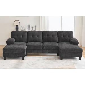 SeaCamel U-shaped Sectional Sofa 103.5" Chenille Fabric Couch with Dual Chaise Lounges, Storage Pockets and Armrest Pillows for Living Room - 1 of 4
