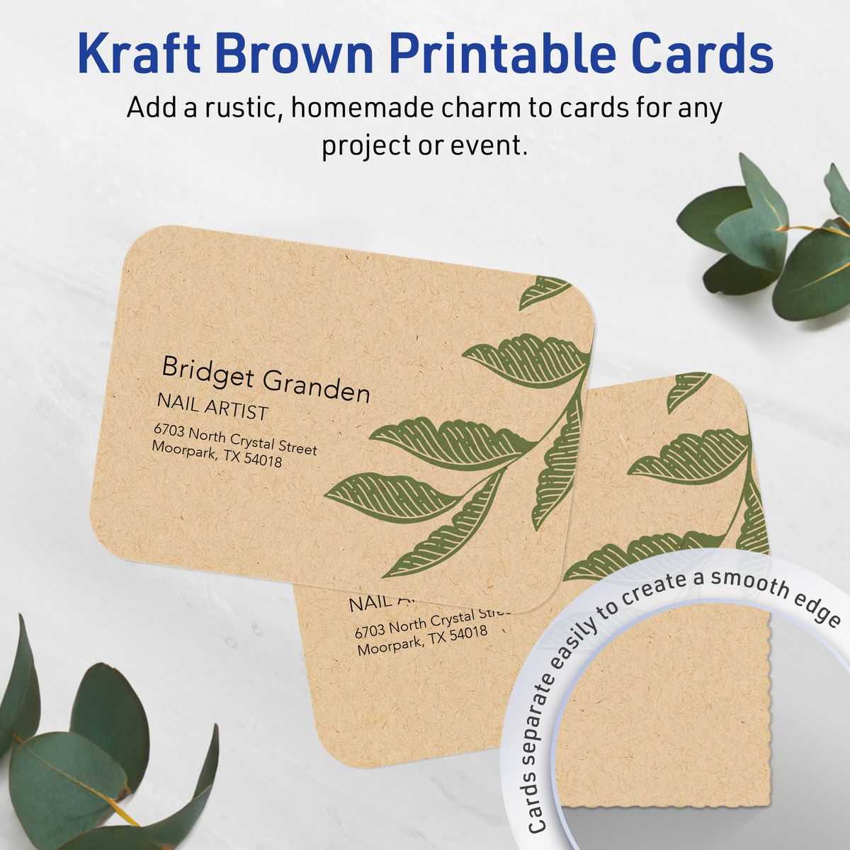 2-1/2" x 3-1/2" Rectangle Rounded Corners, Kraft Brown Business Cards - thumbnail 2