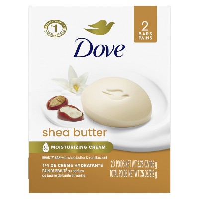 Dove Beauty Bar Gentle Skin Cleanser Shea Butter, 3.75 oz, 2 Bars