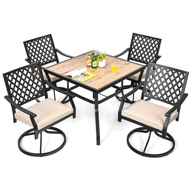 Costway 5PCS Patio Dining Set Square Table 4 Swivel Chair Rocker Cushioned Deck, 1 of 11