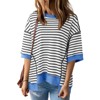 Imily Bela Womens Summer Oversized Striped Cotton T Shirts Casual Half Sleeve Color Block Loose Crewneck Sweatshirts - 2 of 4
