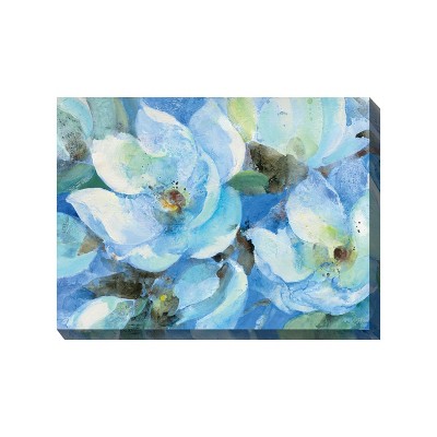 Cottage Garden West of The Wind Baby Blue Eyes Blue, Green 40 x 30 Inch Waterproof Gallery Wrapped Canvas, Outdoor Garden, Yard, Patio All Weather