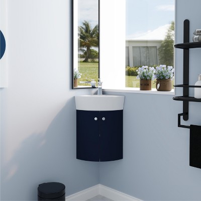 Vynxaria Corner Bathroom Vanity Sink Combo for Small Space Wall Mounted Cabinet Set, Ceramic Sink(BVC05316NB)