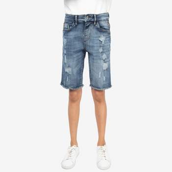 RAW X Boys Slim Fit Distressed Denim Cut Off Shorts, Kids Fashion Rips Stretch Washed Jean Shorts