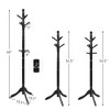 Costway Coat Rack Wooden Hall Tree 2 Adjustable Height w/ 9 Hooks Walnut\Black\ Grey - 3 of 4