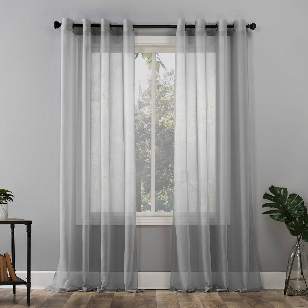 108"x59" Emily Sheer Voile Grommet Top Curtain Panel Silver - No. 918: Modern Indoor Sheer Curtain Panel