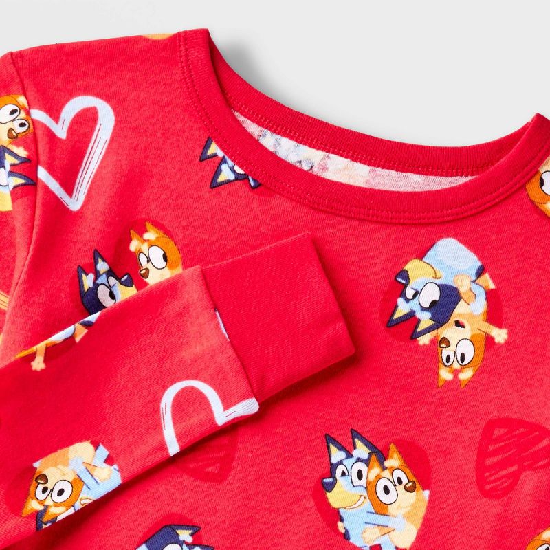 Kids' Bluey Valentine's Day 2pc Long Sleeve Cotton Snug Fit Pajama Set - Red, 3 of 6
