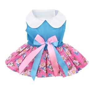 Doggie Design Pink and Blue Plumeria Floral Dog Dress - 1 of 4