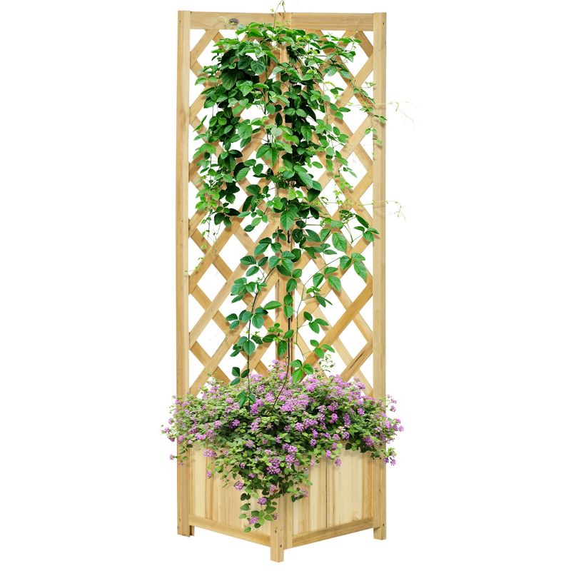 Outsunny Rustic Corner Planter with Trellis, Wooden Raised Garden Boxes Flower Bed for Backyard, Patio, Deck, Corner Use, Natural, 4 of 7