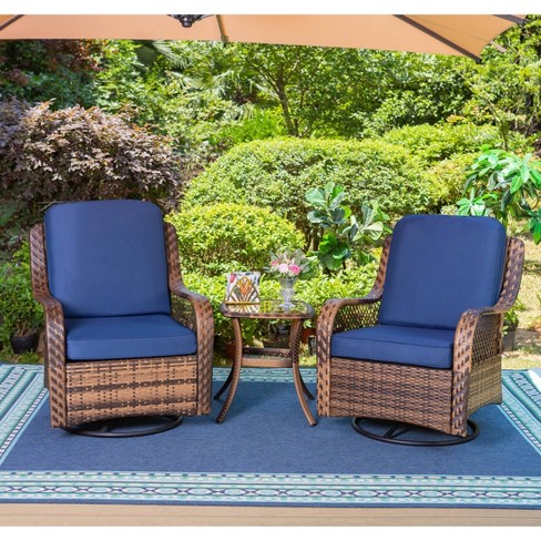 3pc Patio Conversation Set With Rocking Swivel Chairs Table