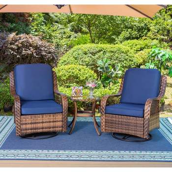 3pc Patio Conversation Set with Rocking Swivel Chairs & Table - Captiva Designs