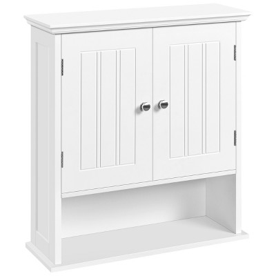 Yaheetech Living Room Wall-Mounted Cabinet with Open Compartment and Adjustable Shelf for Laundry Room, Mudroom, White
