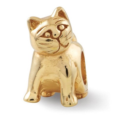 Black Bow Jewelry Cute Kitten Bead Charm in 14k Yellow Gold Plated Sterling Silver