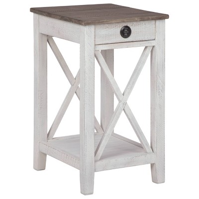 Adalane 25" Brown and White Wood Rectangular Side Table with Storage