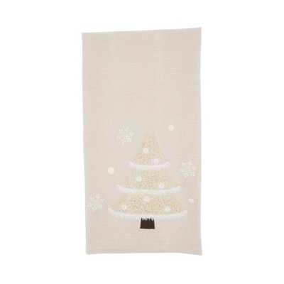 Saro Lifestyle Wintry Wonderland Tree Guest Towel (Set of 4), 17"x27", Beige