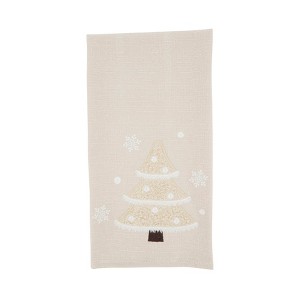 Saro Lifestyle Wintry Wonderland Tree Guest Towel (Set of 4), 17"x27", Beige - 1 of 2