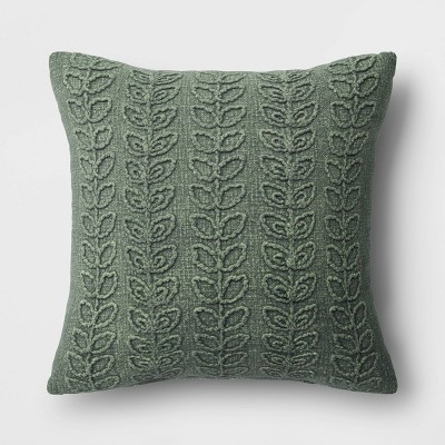 Stone Washed Botanical Square Throw Pillow Forest Green - Threshold™