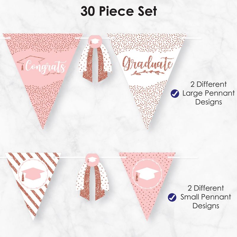 Big Dot of Happiness 30 Piece Rose Gold Graduation Party Pennant Triangle Banner, 6 of 10