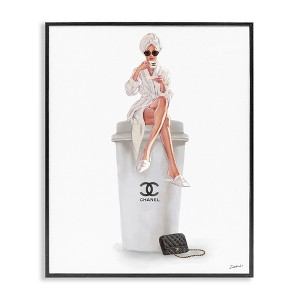 Stupell Industries Morning Brunch Glam Girl Sipping Coffee Framed Giclee Art, Black, 11" x 14" - 1 of 4