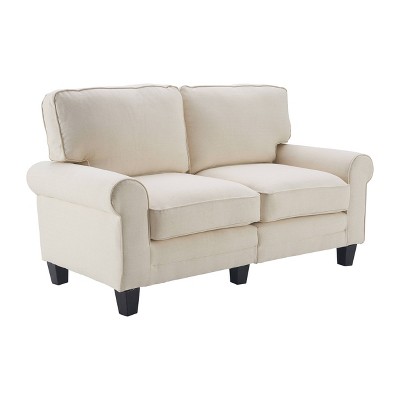 Buttercream Microfiber Rolled Arm Loveseat with Wood Frame