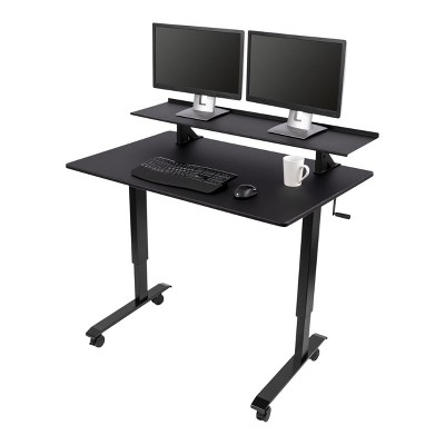 Stand Up Desk Store Two Tier Crank Adjustable Standing Desk – Provides Enhanced Ergonomics and Additional Desktop Space (48", Black Frame / Black Top)
