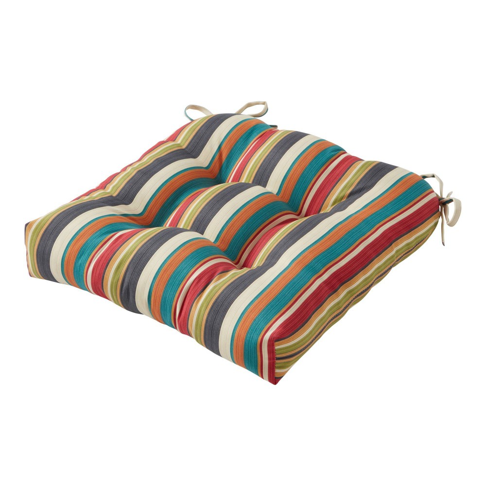 Kensington Garden 20"x20" Striped Outdoor Chair Cushion Sunset: UV & Water-Resistant, Tie-On