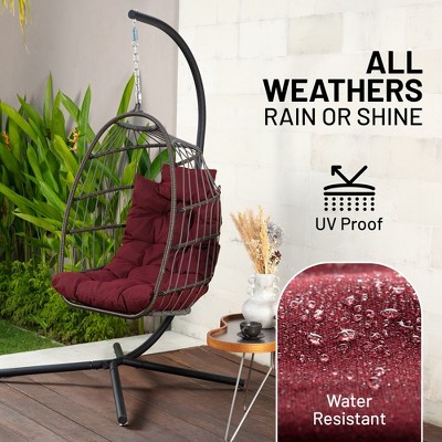 Outdoor Red Wicker Hanging Egg Chair with Cushions