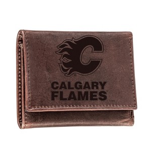 Evergreen NHL Calgary Flames Brown Leather Trifold Wallet Officially Licensed with Gift Box - 1 of 1