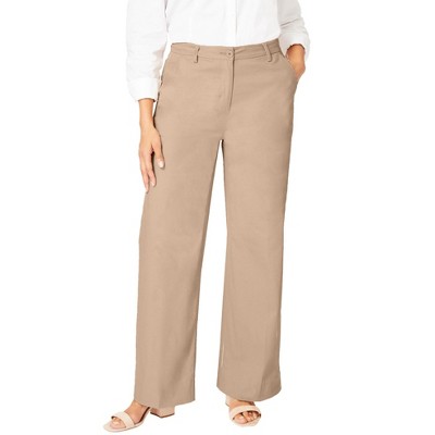 Jessica London Women's Plus Size Stretch Cotton Chino Wide-Leg Trouser