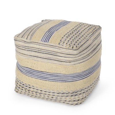 VisioGear Soft Foot Stool, Upholstered Ottoman, Comfortable Seat for Living Room, Bedroom, Natural Blue, 16"*16"*16"