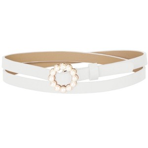 Allegra K Women's Plus Size Pearl Narrow Faux Leather Jeans Dresses Pants Adjustable Waist Belts 105cm/41.33" - 1 of 4