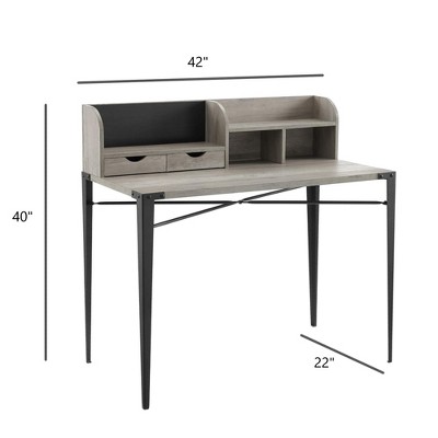 42" Grey Wash Industrial Secretary Desk with Hutch and Drawers