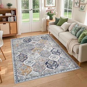 Floral Print Rugs for Living Room Bedroom Vintage Trellis Accent Rug Soft Foldable Washable Indoor Rug - 1 of 4