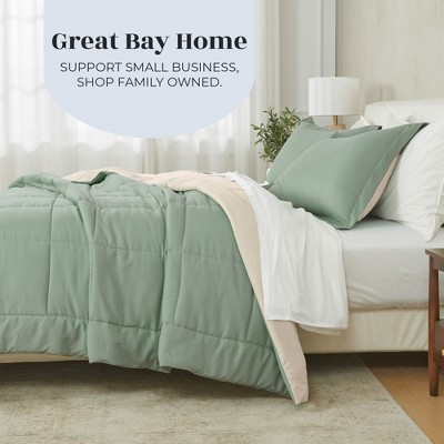 Full Sage and Sand Reversible Down Alternative Comforter Set