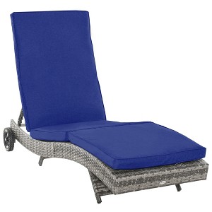 Patio Wicker Chaise Lounge Chair, Outdoor PE Rattan Sun lounger with Adjustable Backrest and 2 Wheels - 1 of 4