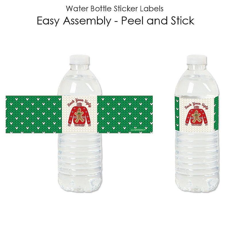 Big Dot of Happiness Ugly Sweater - Holiday and Christmas Party Water Bottle Sticker Labels - Set of 20, 2 of 7