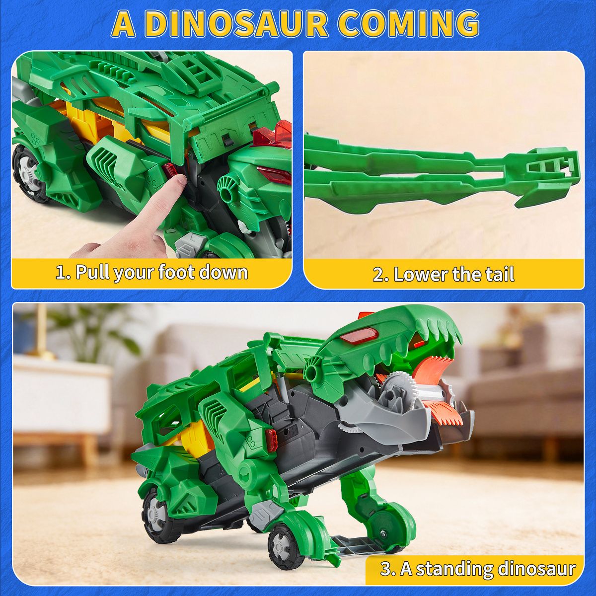 Toddler Toys Car Track Set for 3 4 5 6 Years Old Boys, Dinosaur Transporter Car Race Track with 12 Die-Cast Car Toys, Ejecting Dinosaur Track - thumbnail 7