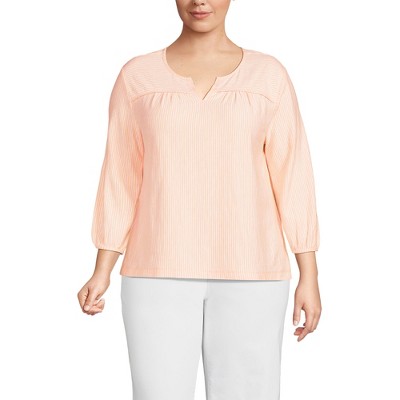 Lands' End Women's 3/4 Sleeve Slub Notch Neck Top