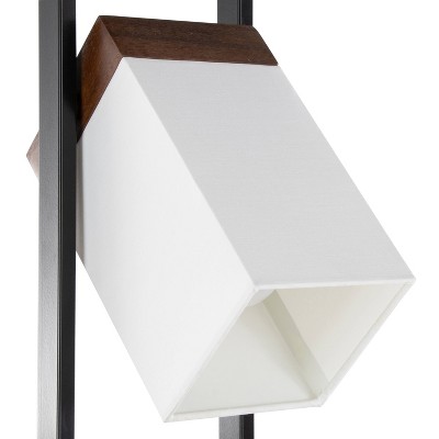 Adjustable Black Metal and Walnut Wood Floor Lamp with White Shade