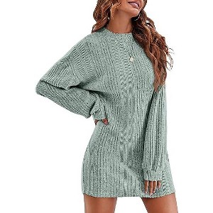 Ekouaer Women's Nightgown Long Sleeve Ribbed Knit Nightshirt Round Neck Sleep Shirt Soft Sweater Dress - 1 of 4