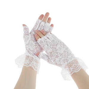 Unique Bargains Women's Half Finger Lace Floral Sunblock Fingerless Gloves 1 Pair - 1 of 4